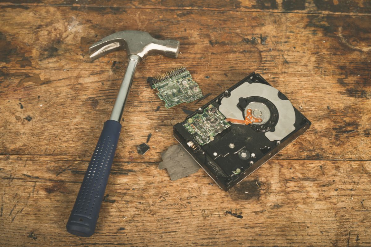 Destroyed hard drives after secure data destruction